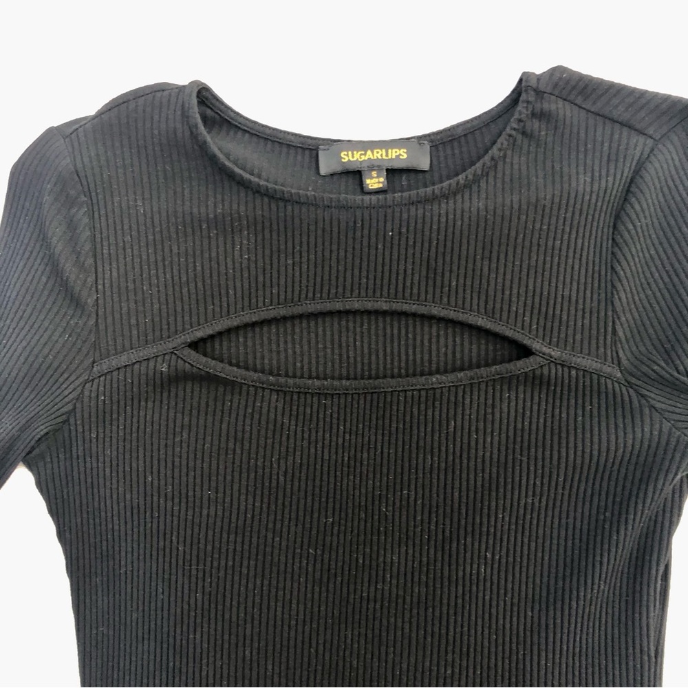 SUGARLIPS Sweater Long Sleeve Hollow Cutout Ribbed Top Sz. Small
